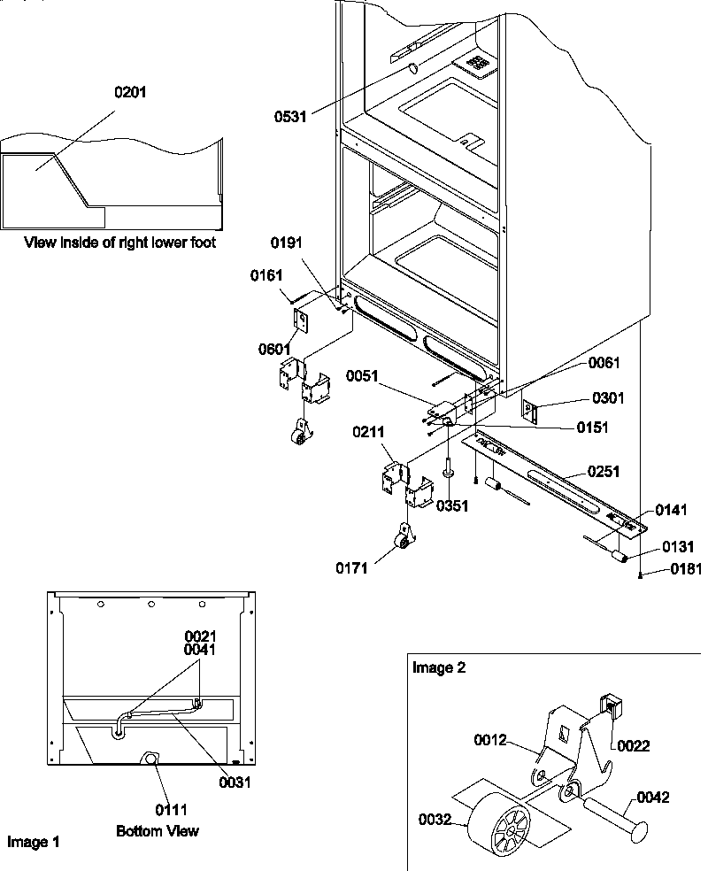 Amana BM20TBW-P1305801WW insulation & roller assembly diagram