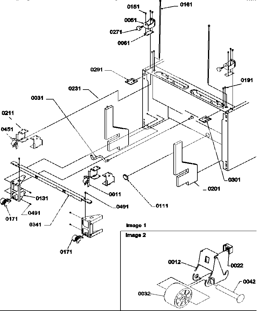 Amana BXF19TW-P1311901WW bottom hinge and roller assembly diagram