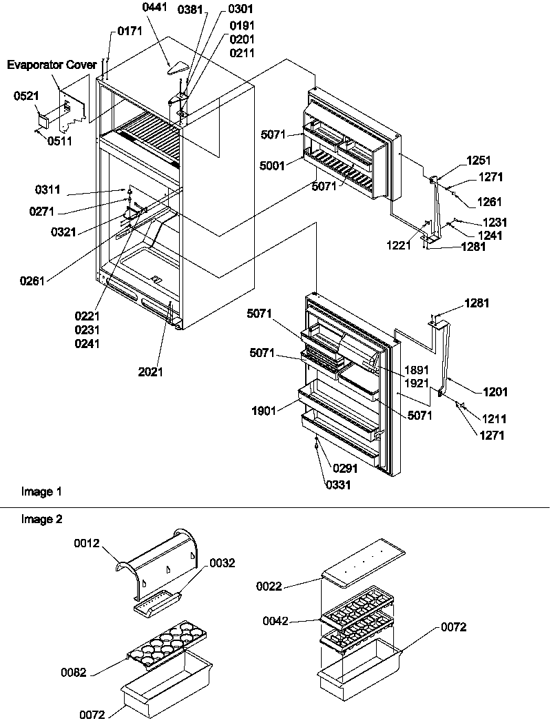Amana TN22CW-P1300704WW door, hinges and accessories diagram