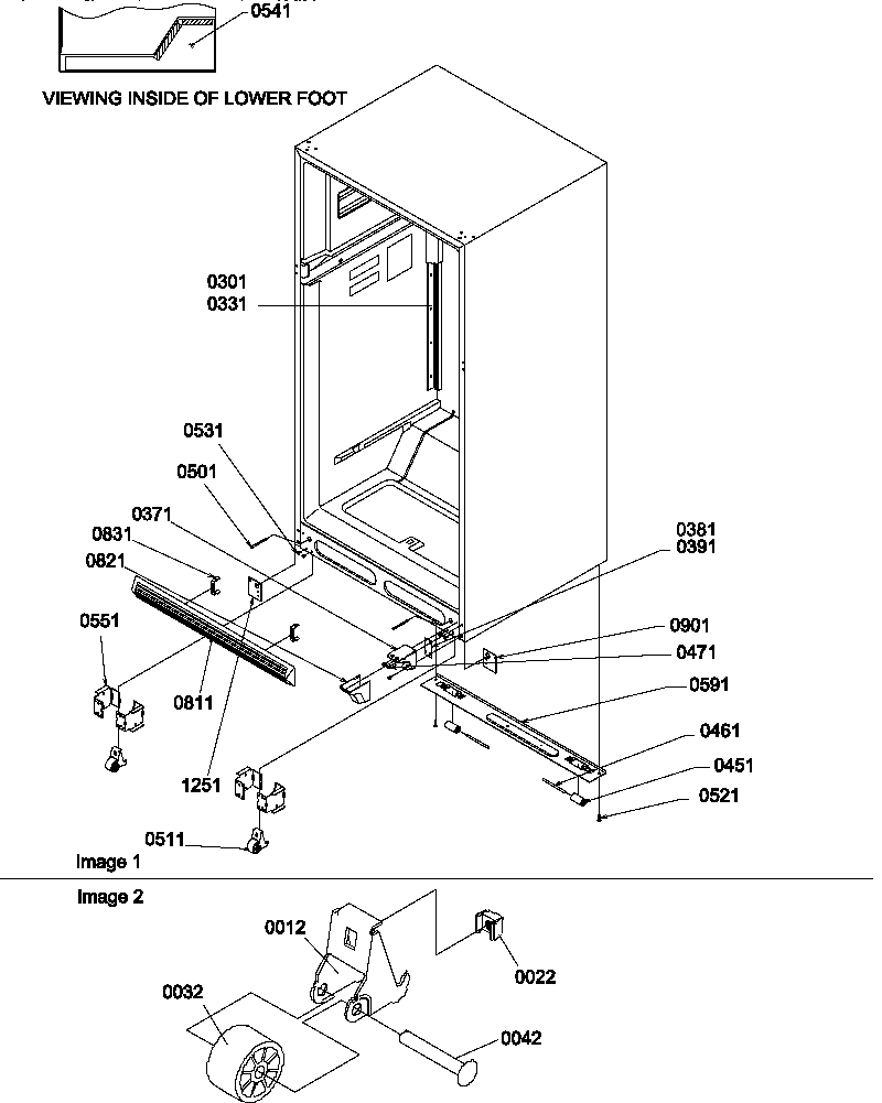 Amana TMI17TB-P1306001WW ladders, lower cabinet and rollers diagram
