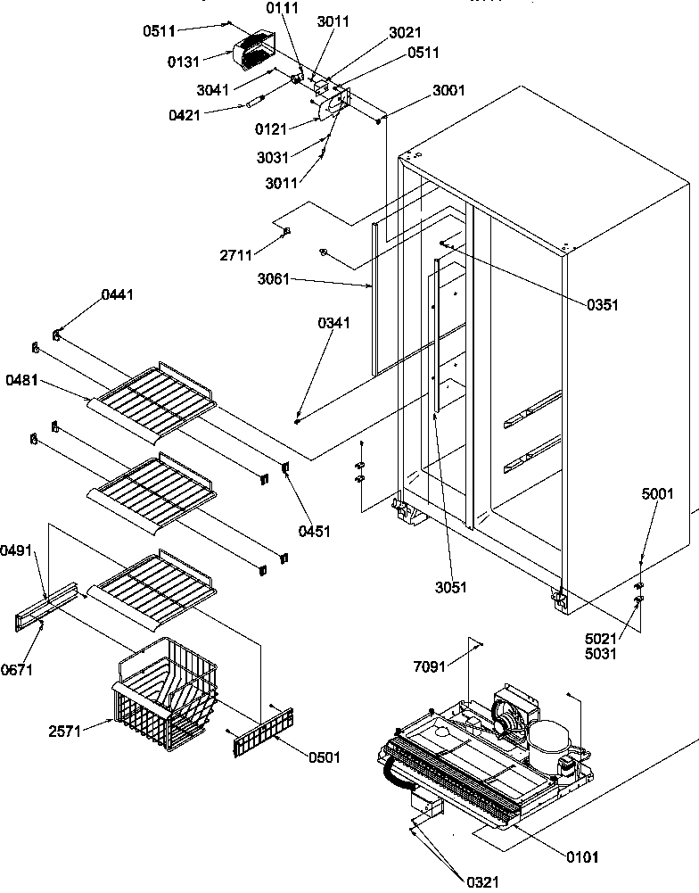 Amana SSD522SBW-P1184703WW freezer shelves and light diagram