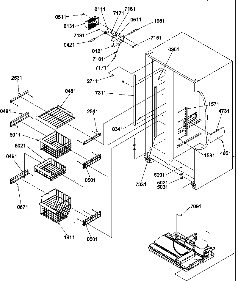 Amana SBDX520TW-P1308402WW freezer shelves and light diagram