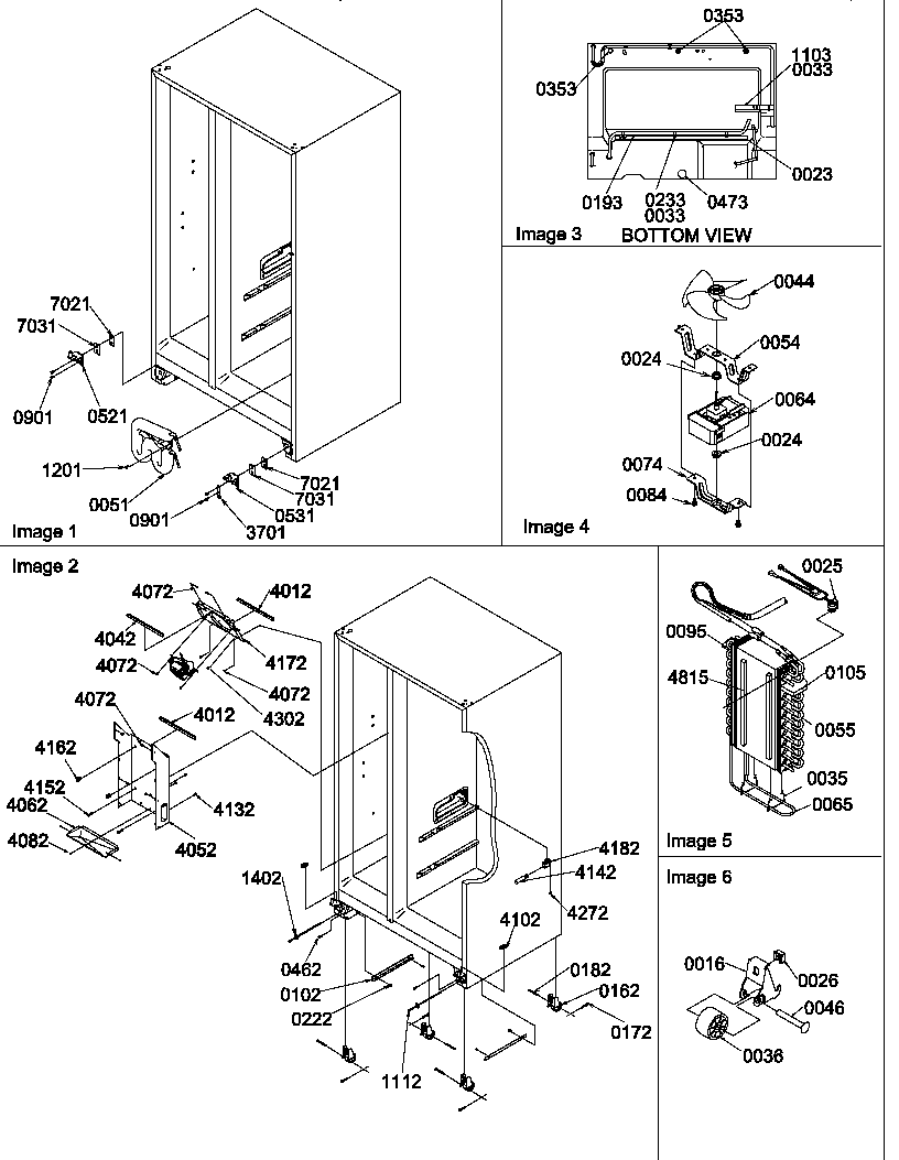 Amana SBDX520TW-P1308402WW rollers, hinges, and evaporator assemblies diagram