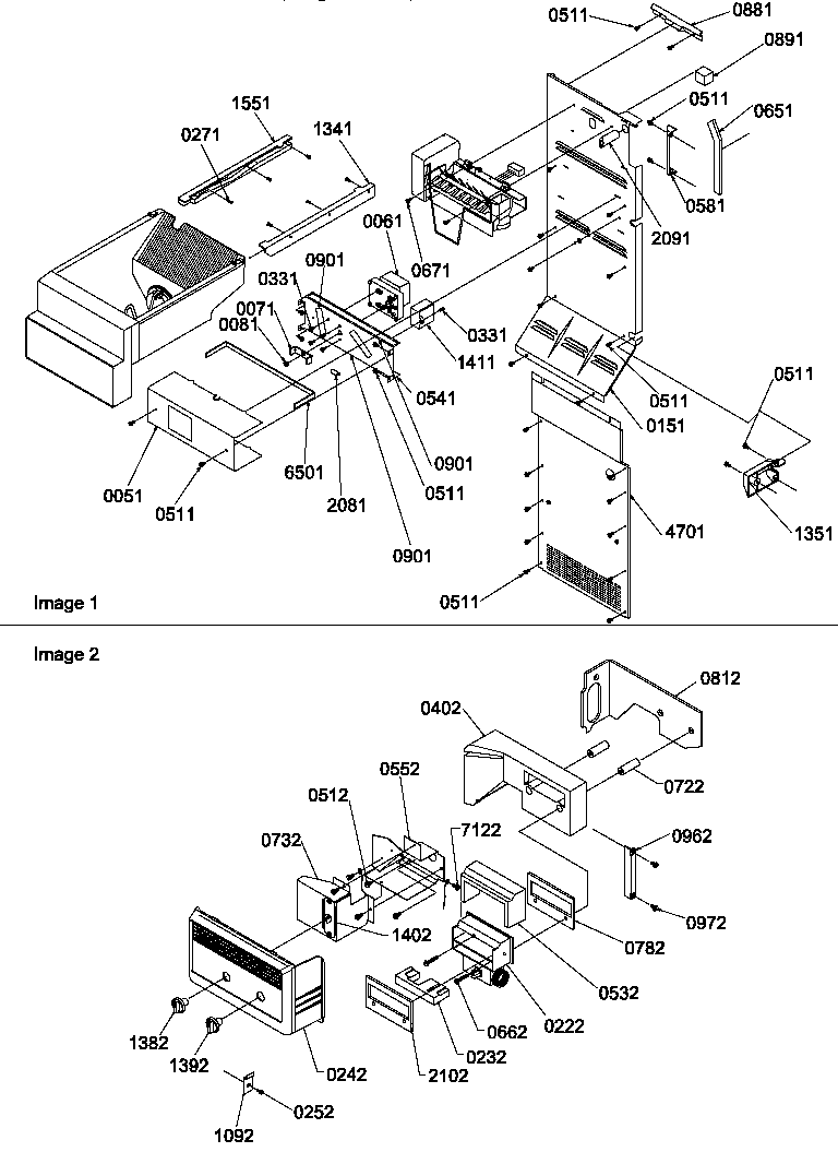 Amana SBDX520TW-P1308402WW ice maker/control assembly diagram