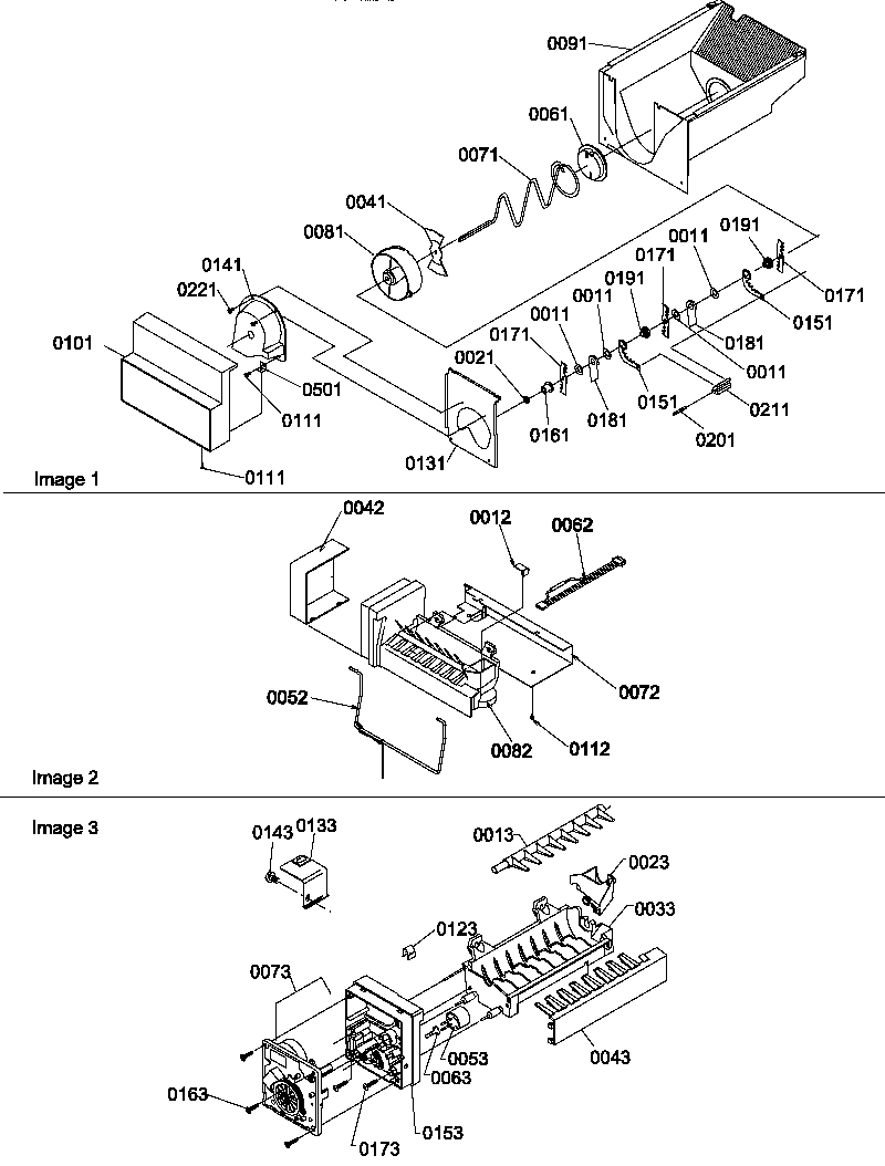 Amana SBDX520TW-P1308402WW ice bucket auger, ice maker, and ice maker parts diagram