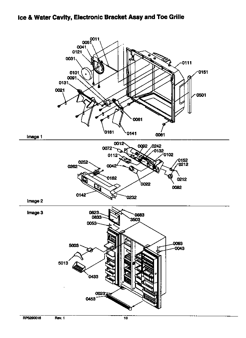 Amana SRD526SW-P1184802WW ice & water cavity, electronic assy & toe grille diagram