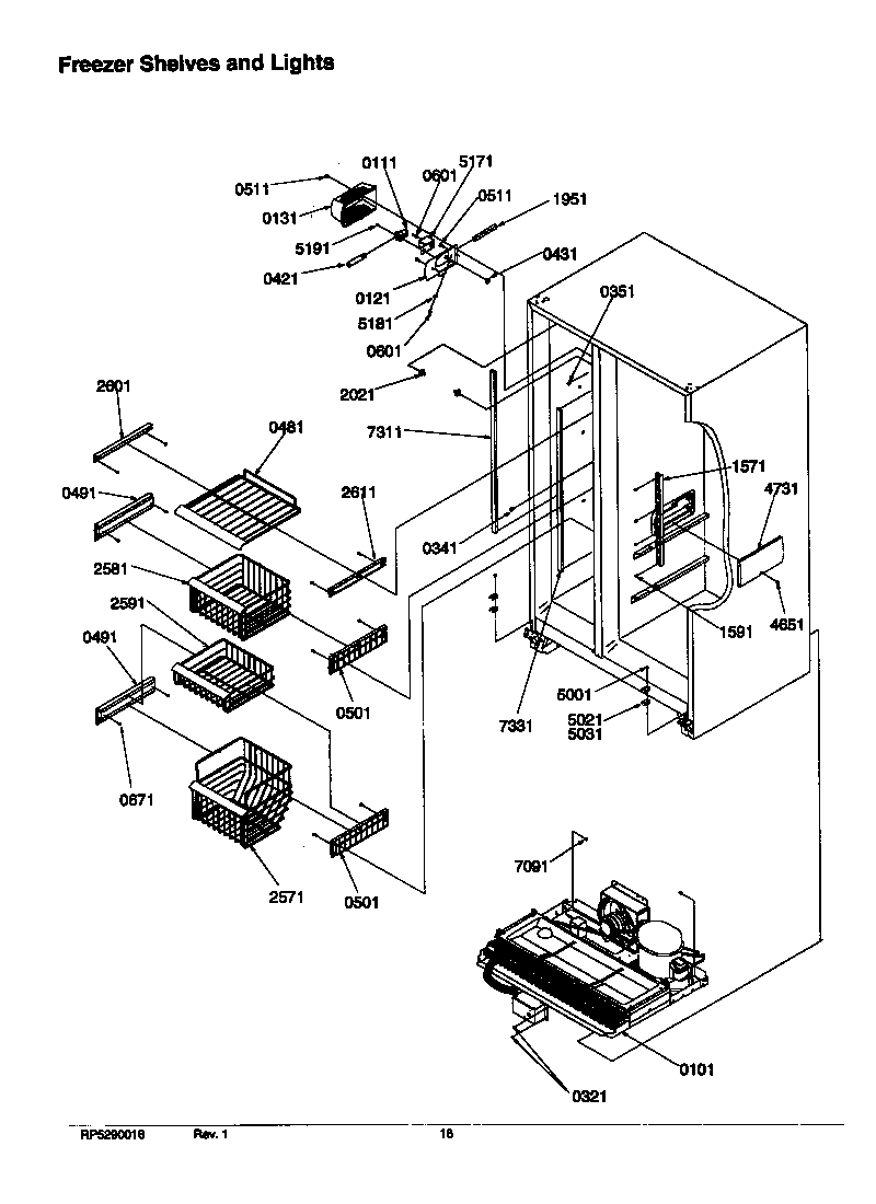 Amana SRD526SW-P1184802WW freezer shelves and lights diagram