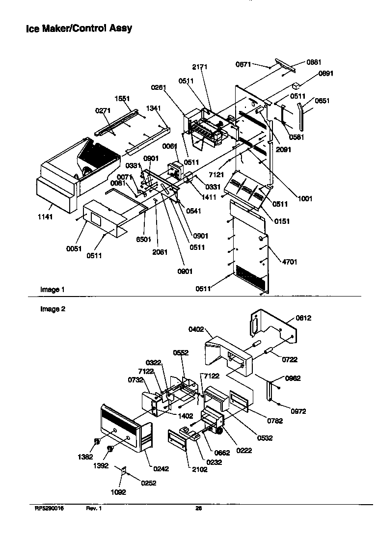 Amana SRD526SW-P1184802WW ice maker/control assy diagram