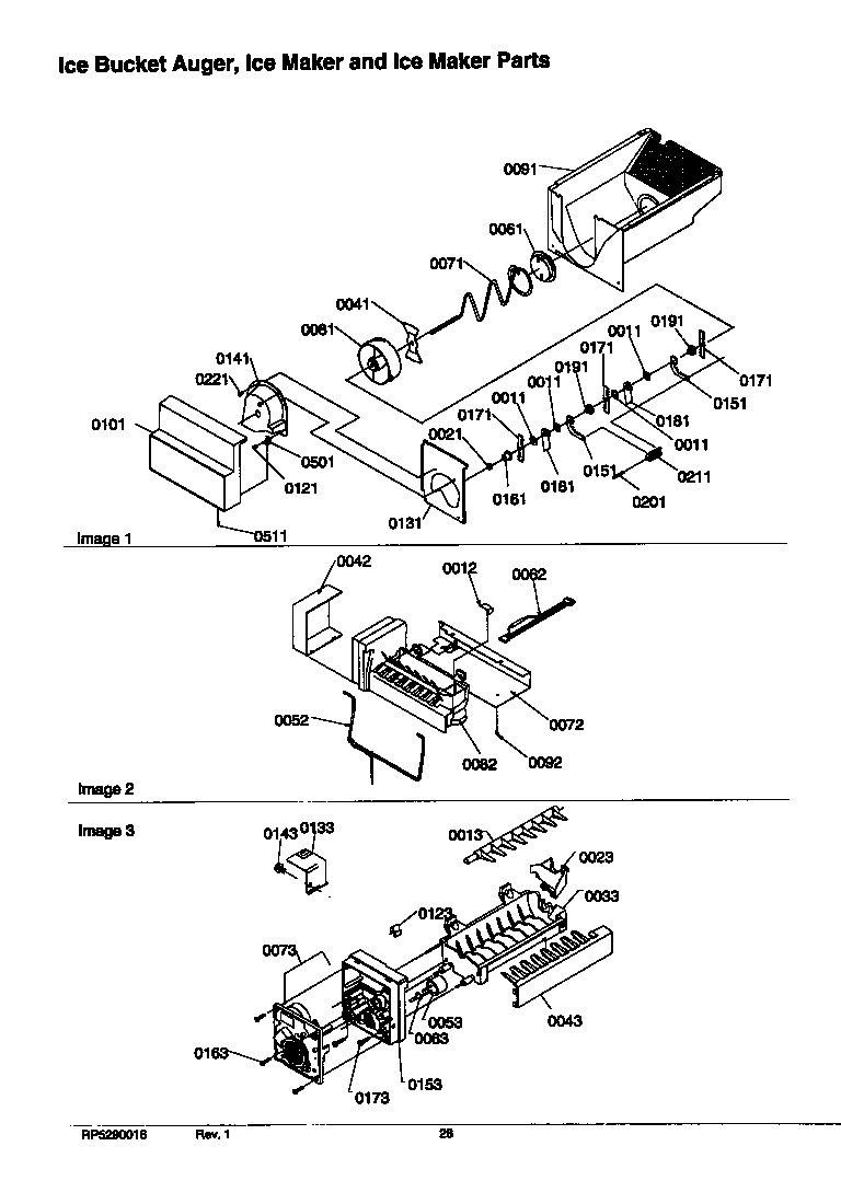 Amana SRD526SW-P1184802WW ice bucket auger, ice maker and ice maker parts diagram