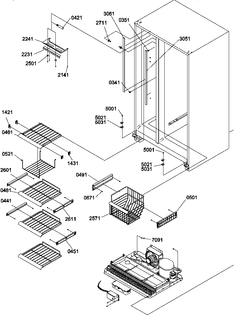 Amana SX322S2W-P1307302W freezer shelves and light diagram