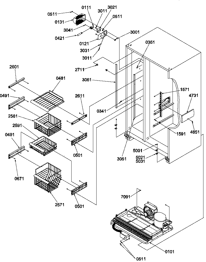 Amana SRD522TW-P1309903WW freezer shelves and lights diagram