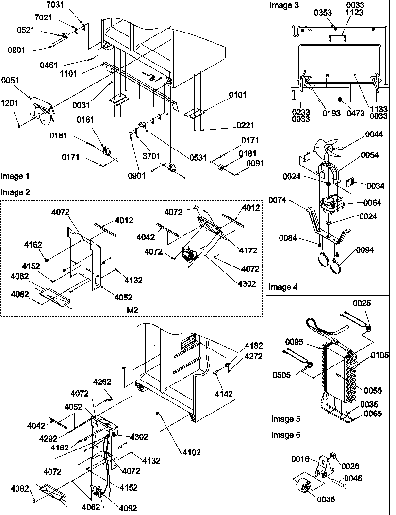 Amana SRD522TW-P1309903WW drain systems, rollers, and evaporator assy diagram