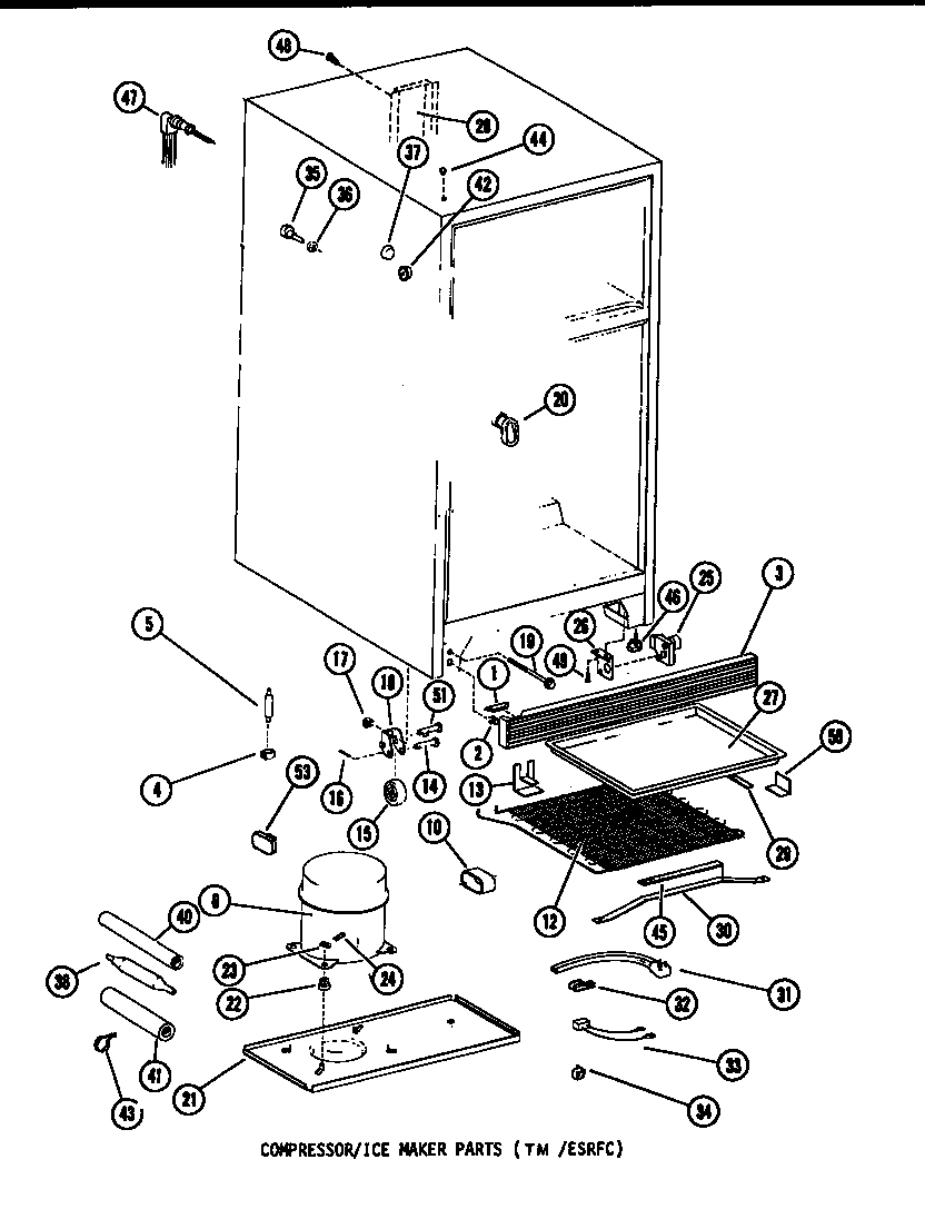 Amana ESRFC14F-P75658-3W compressor/ice maker parts diagram