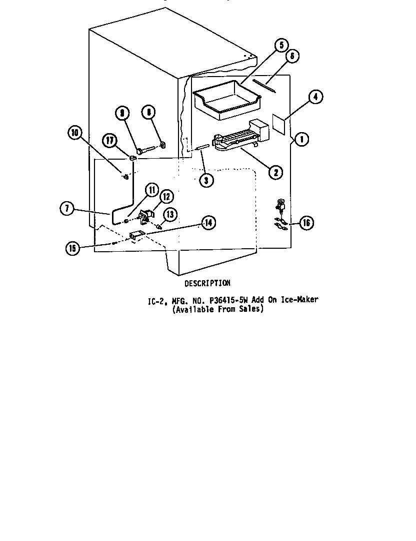 Amana ESRFC14F-P75658-3W description (add on ice-maker) diagram