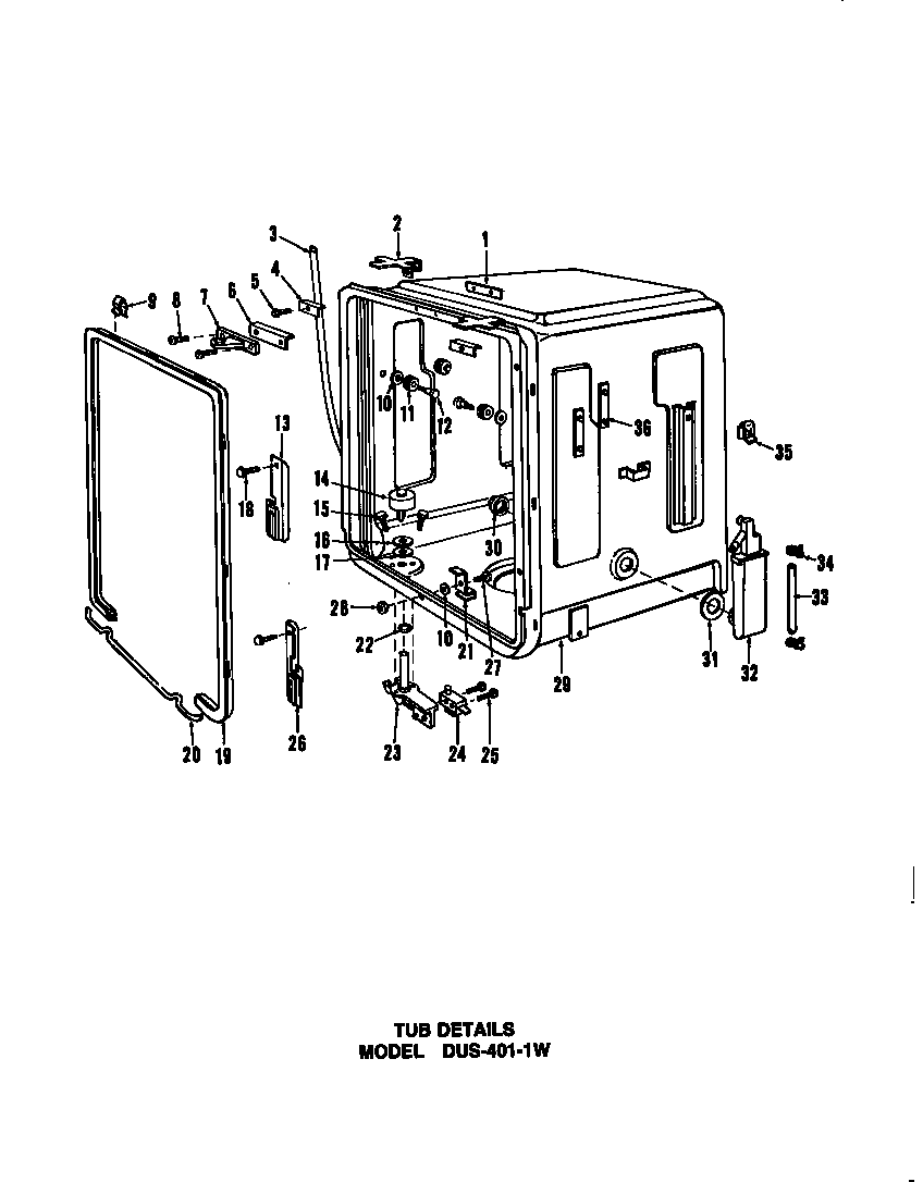 Caloric DUS-406-19 tub details diagram