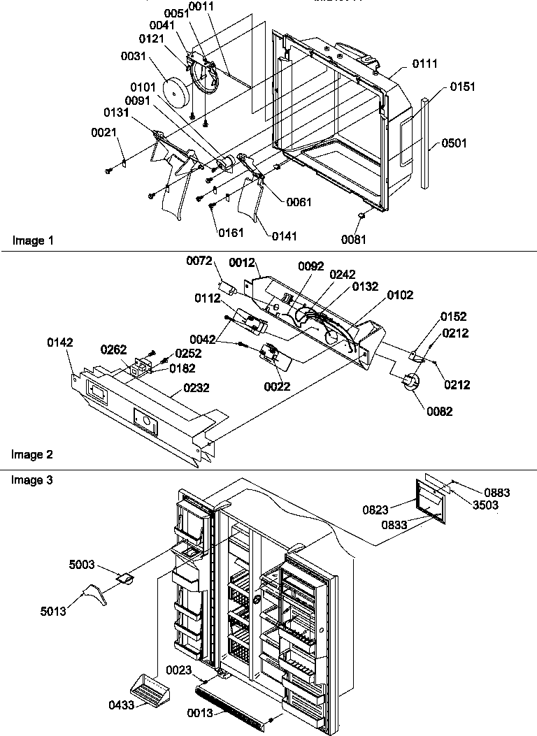 Amana SRD327S3W-P1307105WW ice & water cavity, electronic assy, & toe grille diagram