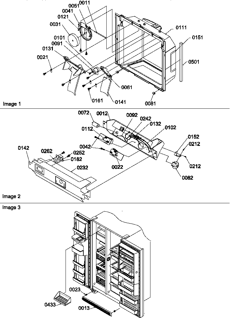 Amana SRDE327S3E-P1307106WE ice & water cavity, elec bracket assy, & toe grille diagram
