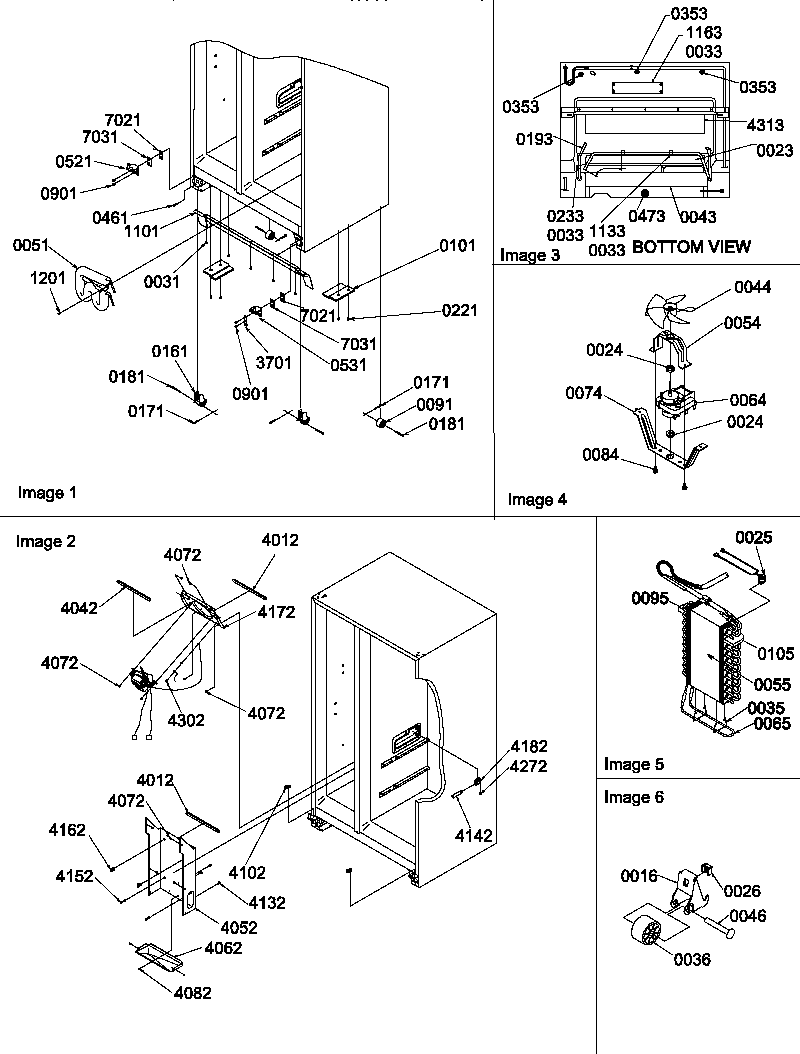 Amana SRDE327S3E-P1307106WE drain systems, rollers, and evaporator assy diagram