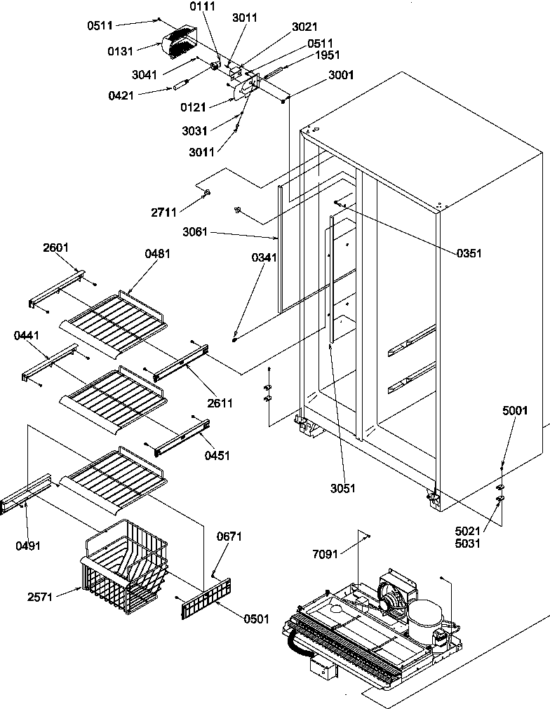 Amana SXD322L-P1305703WL freezer shelves & light diagram