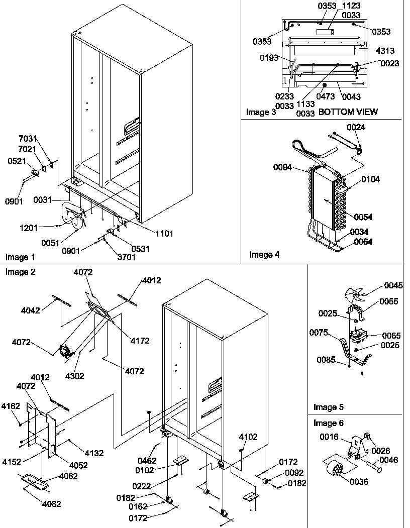 Amana SXD322L-P1305703WL drain systems, rollers, & evaporator assy diagram