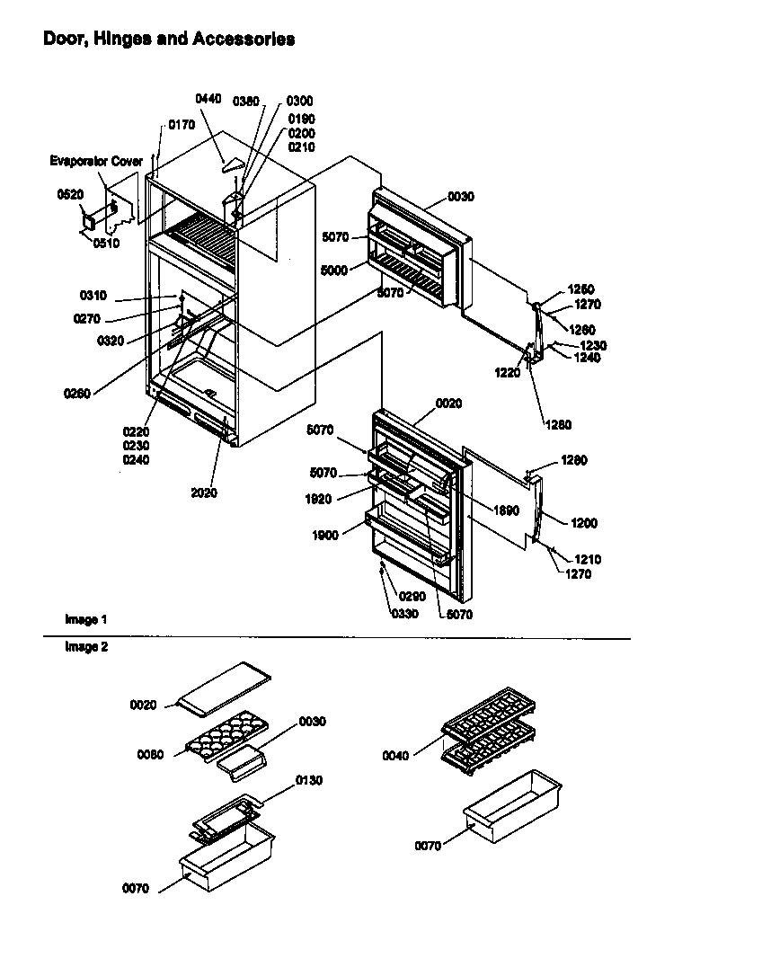 Amana TH25TL-P1303001WL door, hinges and accessories diagram