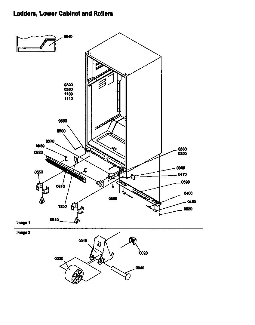 Amana TH25TL-P1303001WL ladders, lower cabinet and rollers diagram