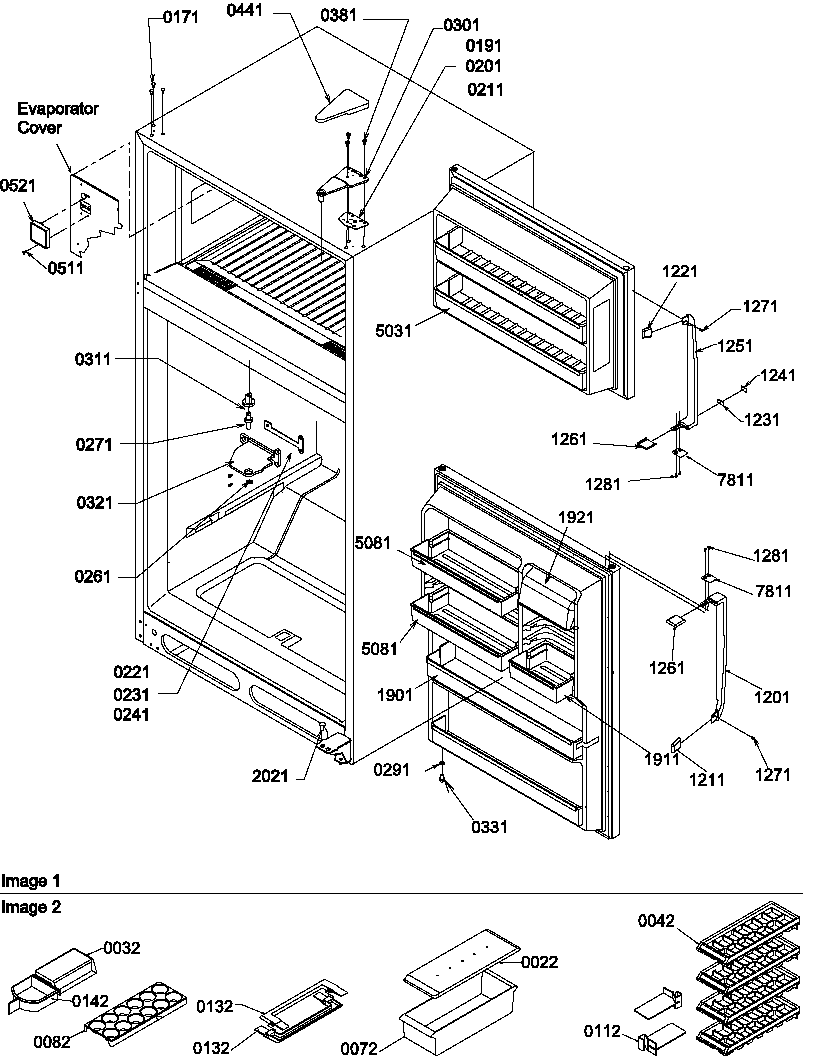 Amana TR18V1W-P1303104WW door, hinges and accessories diagram
