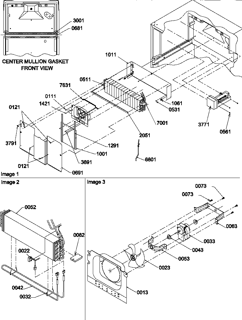 Amana TR18V1W-P1303104WW evaporator and fan motor assemblies diagram
