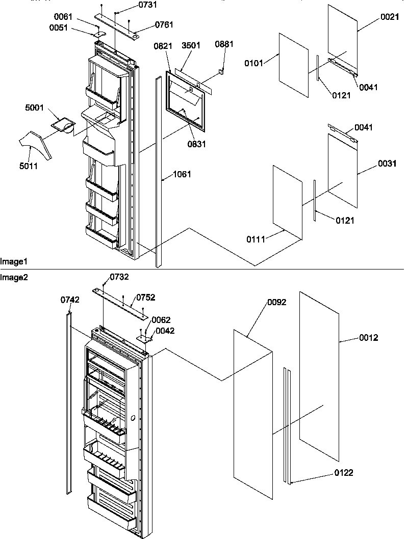Amana SBDE20TPW-P1190904WW refrigerator/freezer door trim and panels diagram