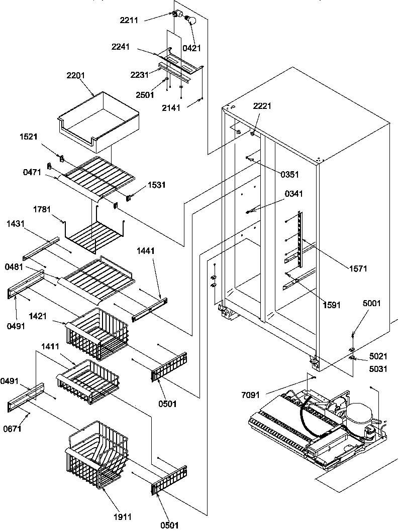 Amana SBI20S2E-P1190703WE freezer shelves and light diagram