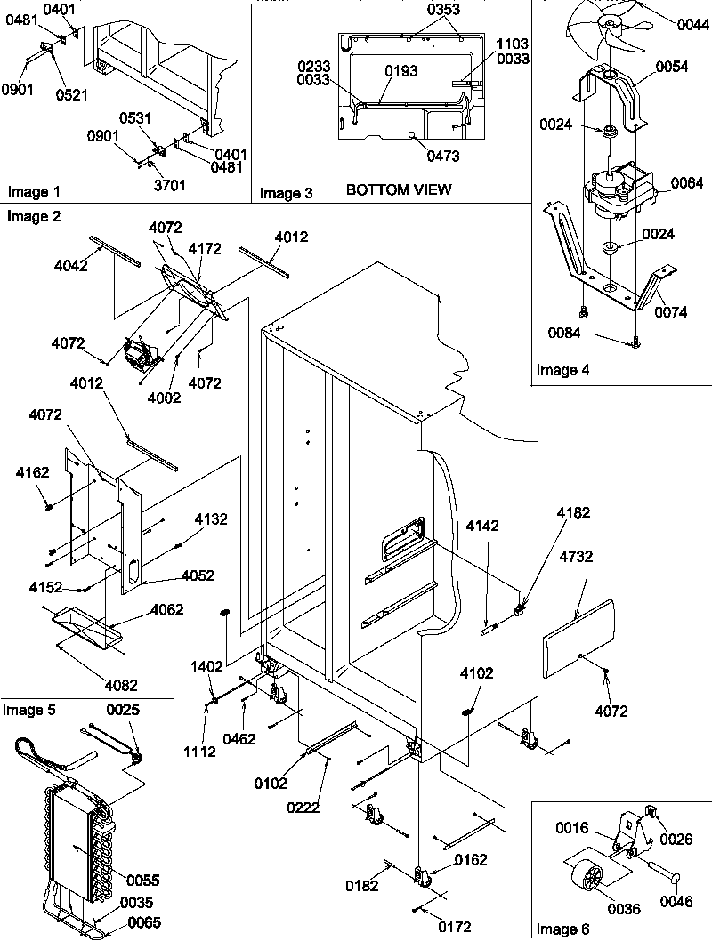 Amana SBI20S2E-P1190703WE rollers and evaporator assemblies diagram