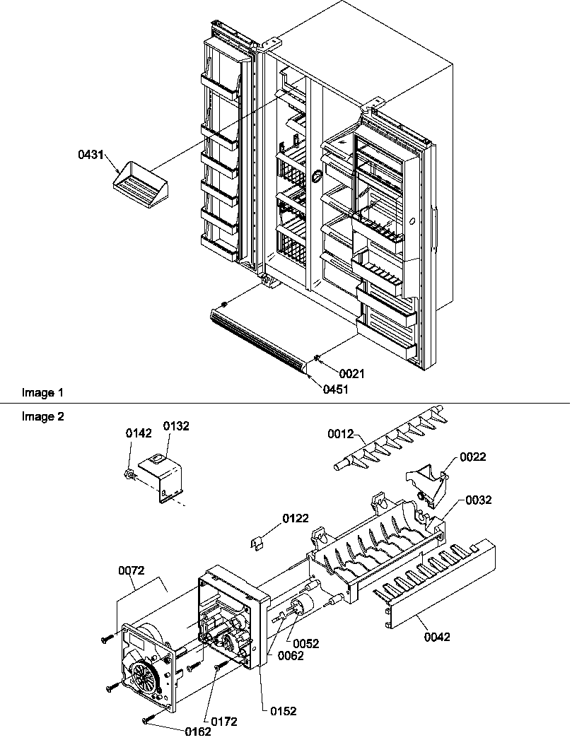 Amana SBI20S2E-P1190703WE toe grille and ice maker parts diagram