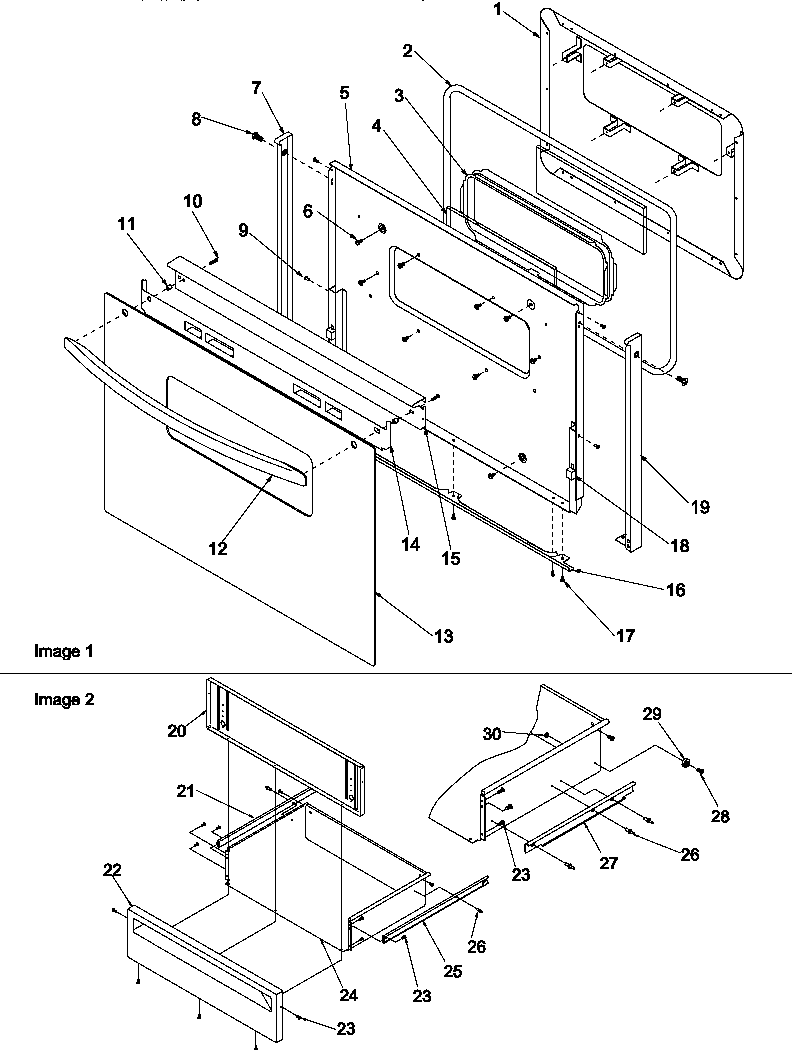 Amana ARR6200L-P1143426NL oven door and storage diagram
