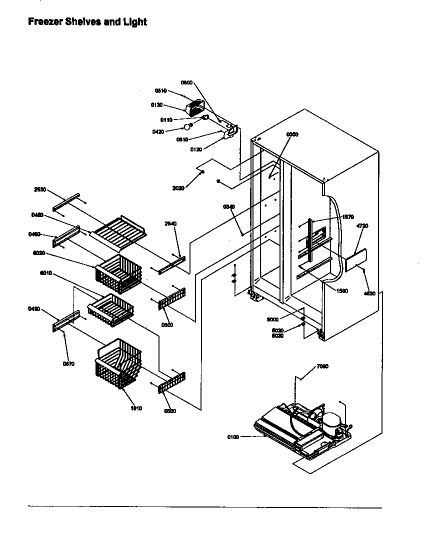 Amana SBD20S4L-P1190004WL freezer shelves and light diagram