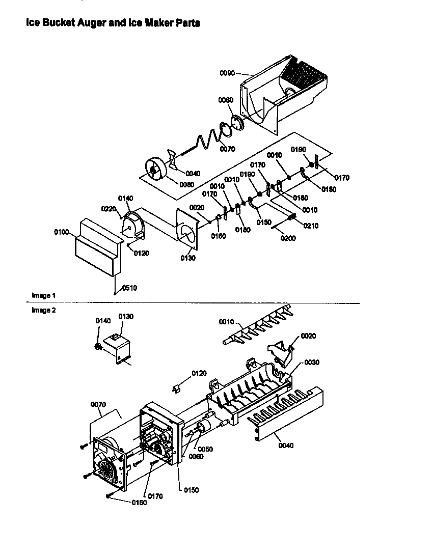 Amana SBD20S4L-P1190004WL ice bucket auger and ice makeer parts diagram