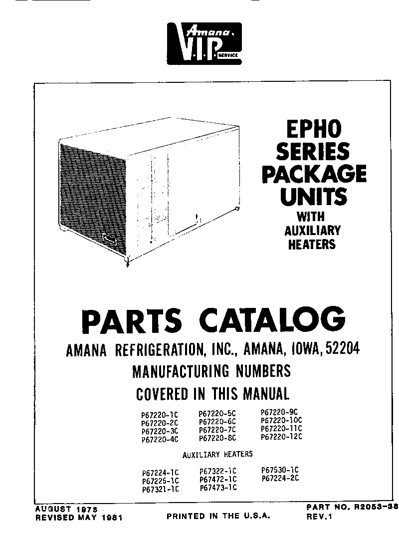 Amana EPH03600-1A/P67220-3C front cover diagram