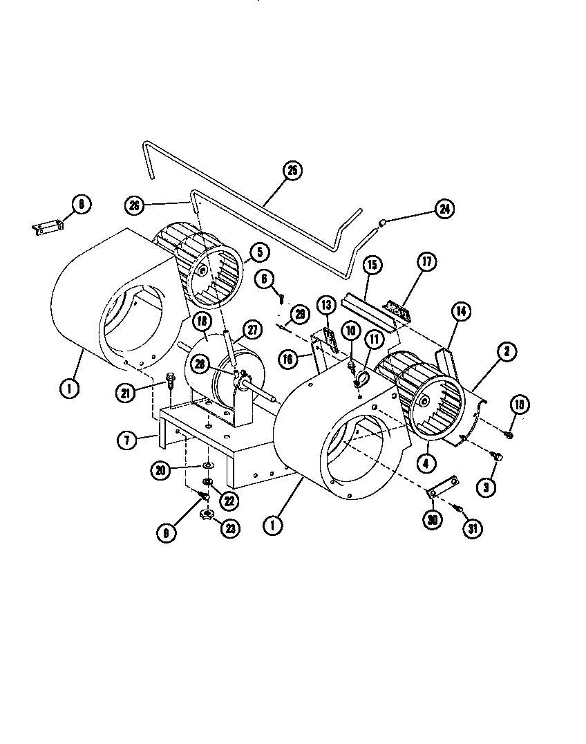 Amana EPH03600-1A/P67220-3C dual blower assembly diagram