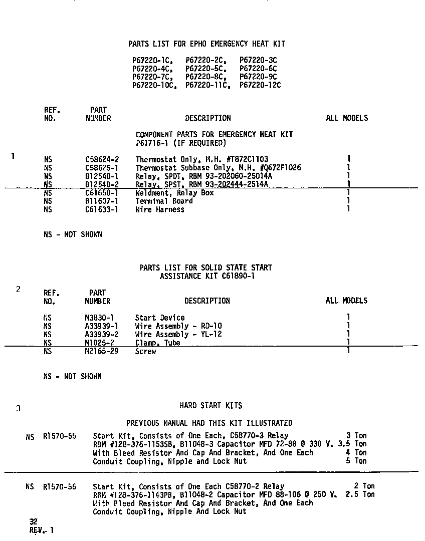 Amana EPH03600-1A/P67220-3C parts list-text diagram