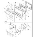 Amana ART6610LL-P1143461NLL oven door and storage drawer diagram