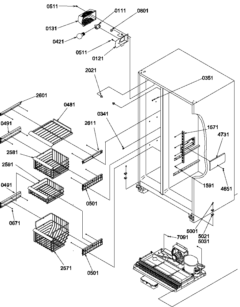 Amana SRD22S3L-P1190327WL freezer shelves/lights diagram