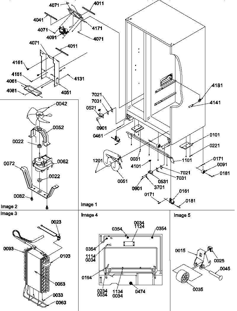 Amana SRD22S3L-P1190327WL drain system/rollers/evaporator diagram