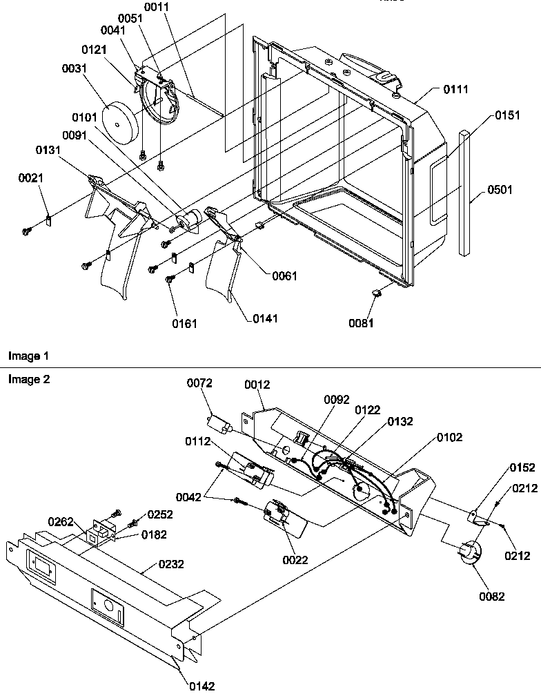 Amana SXD322L-P1313901WL ice/water cavity and electronic bracket assy diagram