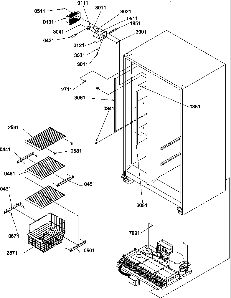 Amana SXD322L-P1313901WL freezer shelves and light diagram