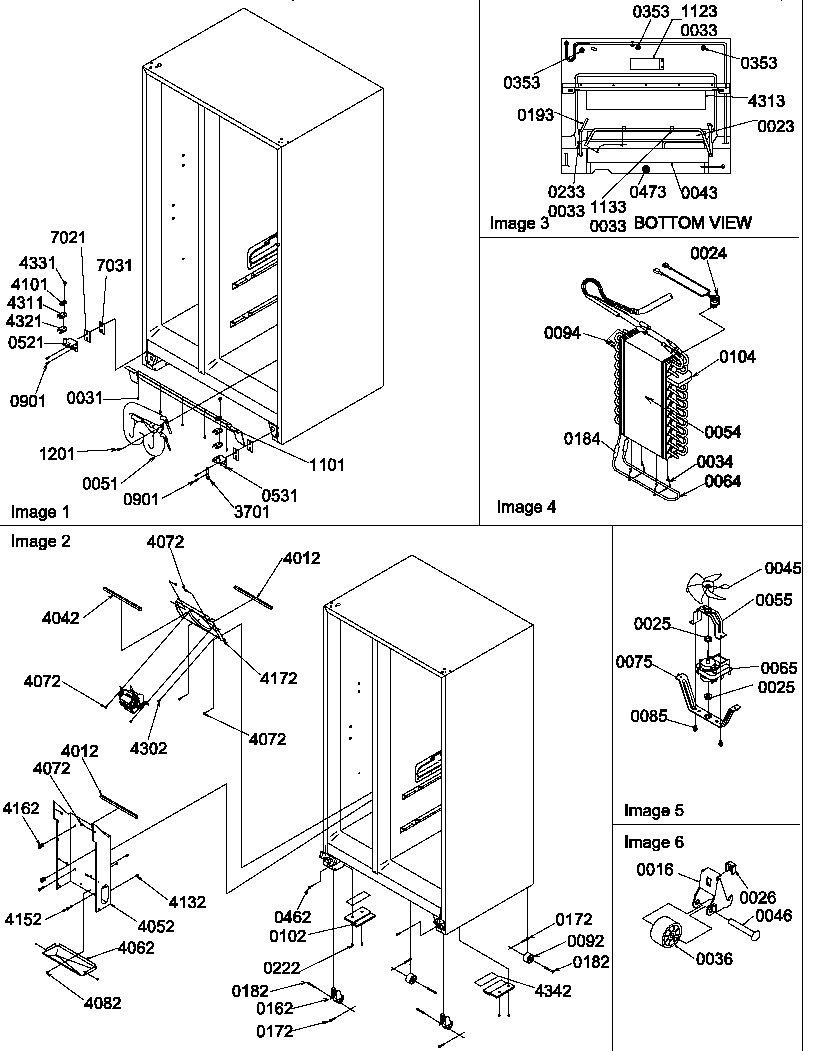 Amana SXD322L-P1313901WL drain systems, rollers and evaporator assy diagram