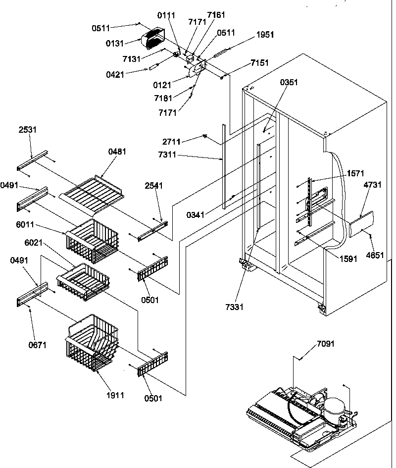 Amana SBDX520TW-P1313202WW freezer shelves and light diagram