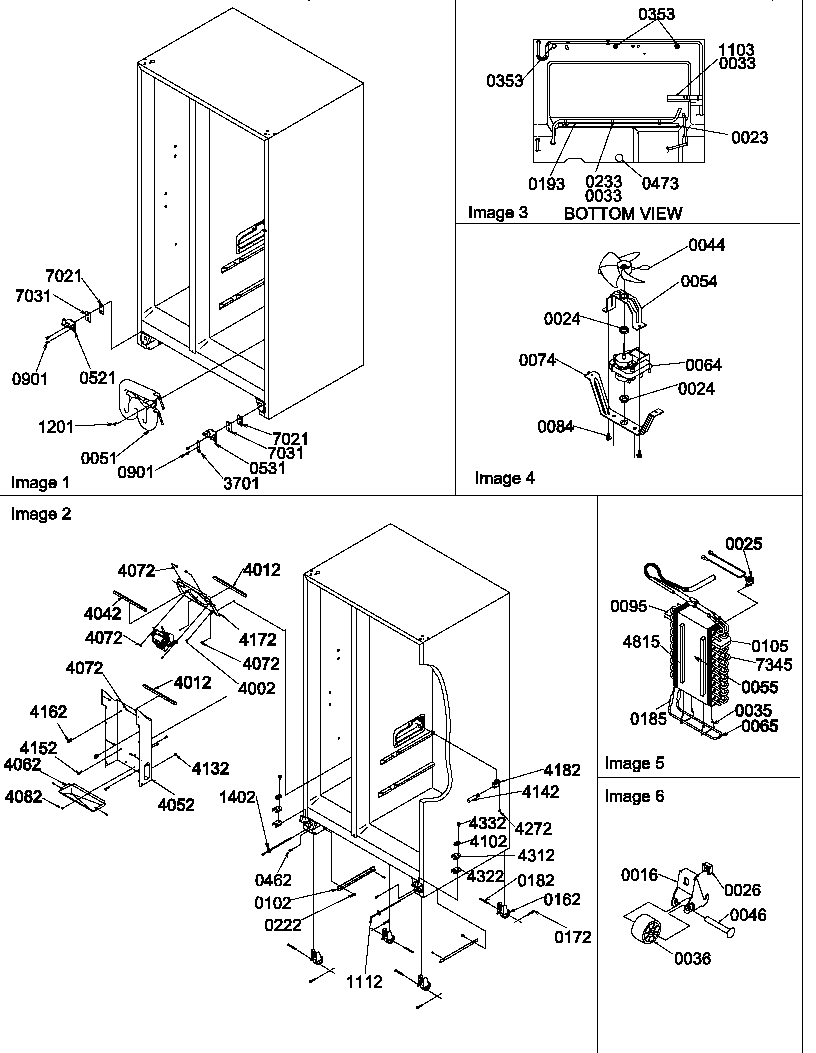 Amana SBDX520TW-P1313202WW rollers,hinges, and evaporator assemblies diagram