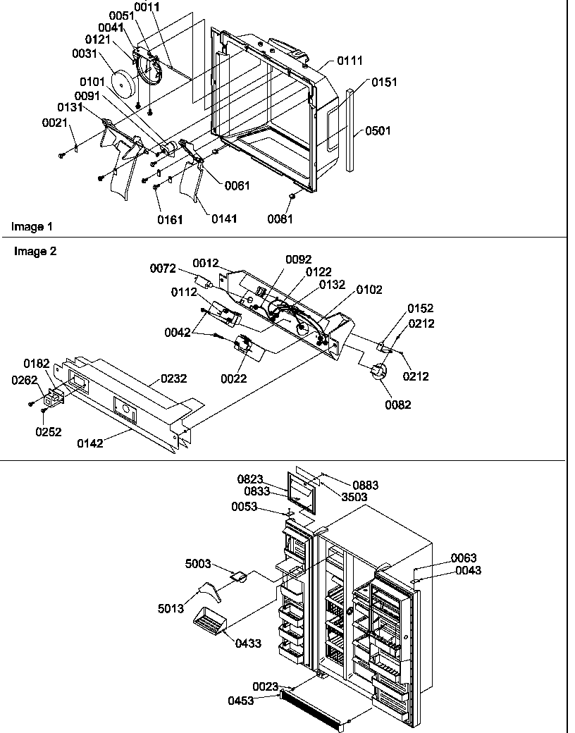 Amana SRD522TW-P1313301WW ice/water cavity, electronic bracket assy & toe grille diagram