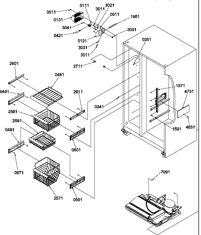 Amana SRD522TW-P1313301WW freezer shelves and lights diagram