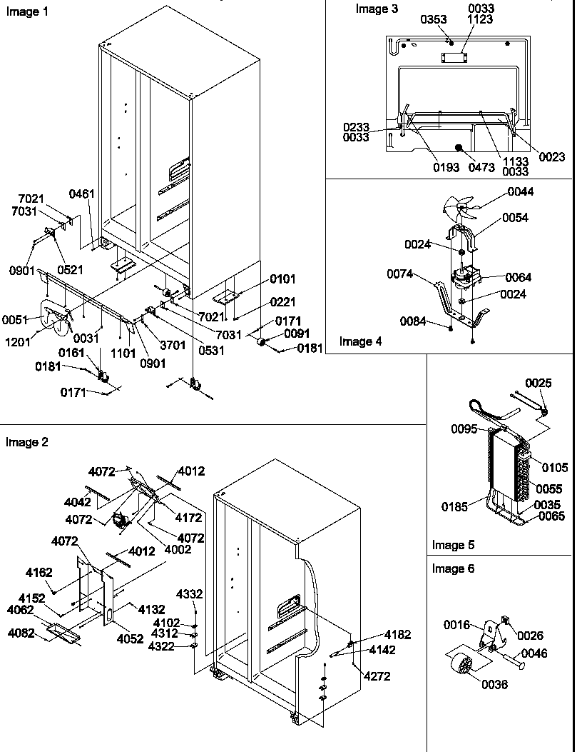 Amana SRD522TW-P1313301WW drain systems, rollers, and evaporator assy diagram