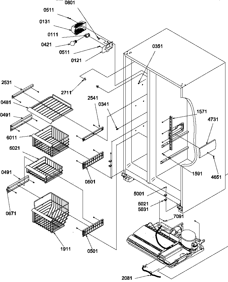 Amana SBDE20S4SW-P1190906WW freezer shelves and light diagram